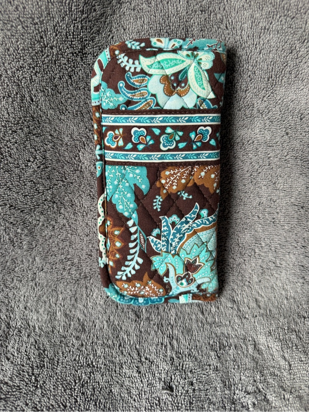 Vera Bradley Turquoise&Brown Floral (Java Blue) Quilted Sunglasses/Glasses Pouch - Picture 2 of 7
